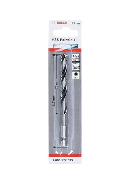 Professional Altıgen Şaftlı - Pointteq - Hss Metal Matkap Ucu 8, 0 * 117MM, Gri