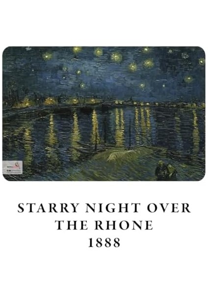 Starry Night Over The Rhone, Van Gogh 1888, A4 Defter Iı, Çizgisiz, Toplam 64 Sayfa, Tel Dikiş, Esnek Kapak, Oval Kenar, Tuval Doku, 60 Gram, Sarı Krem Renk, 21X29,7X0,5CM