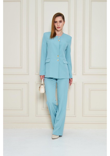 Gold Düğmeli Kare Yaka Takım Mint