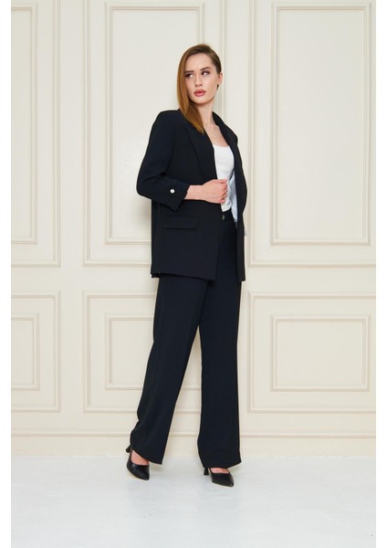 Kısa Kol Nikel Düğmeli Krep Takım Siyah modelleri