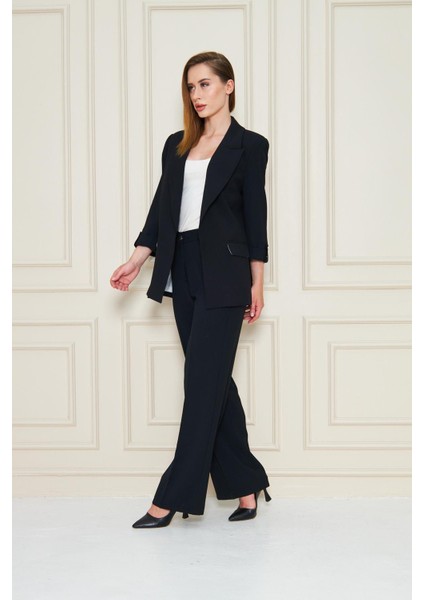 Kısa Kol Nikel Düğmeli Krep Takım Siyah fırsatları
