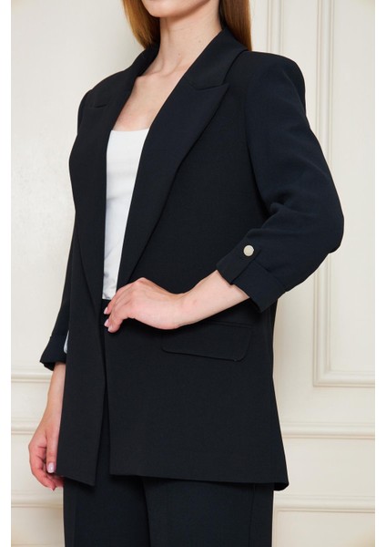 Kısa Kol Nikel Düğmeli Krep Takım Siyah indirimleri