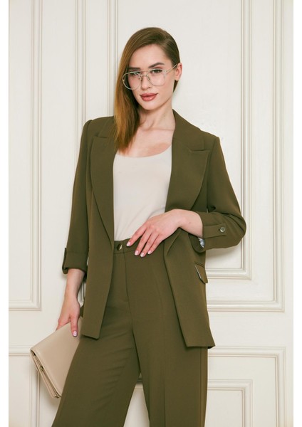 Kısa Kol Nikel Düğmeli Krep Takım Haki