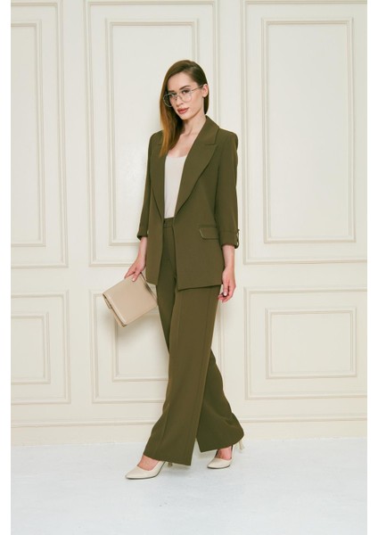 Kısa Kol Nikel Düğmeli Krep Takım Haki fiyatları