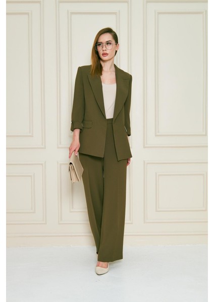 Kısa Kol Nikel Düğmeli Krep Takım Haki modelleri