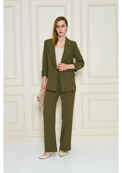Kısa Kol Nikel Düğmeli Krep Takım Haki fırsatları