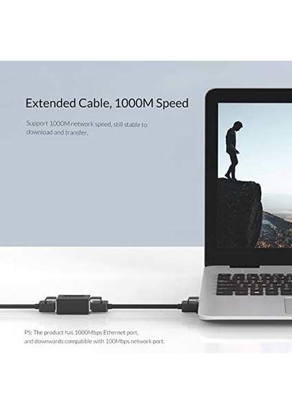 RJ45 Cat6 Cat7 Cat8 Uyumlu Ethernet Kablo Uzatma Aparatı Siyah, Pug-Mtm