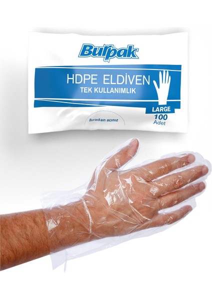 Burpak Şeffaf Eldiven Hdpe L 100 Adet