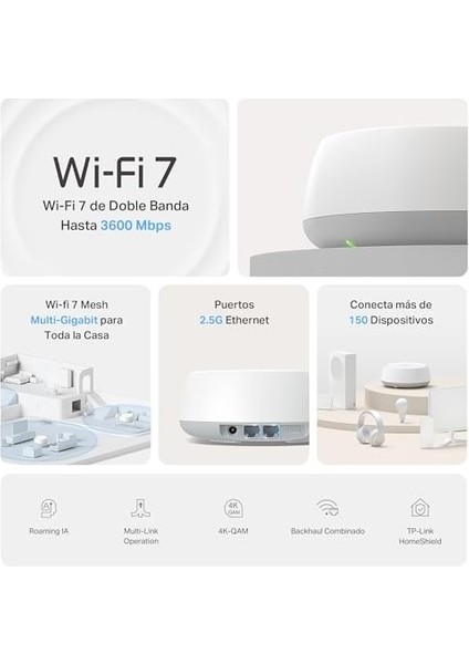 Deco BE25(3-PACK), BE3600 Mbps, 2× 2.5 Gbps Portlar, Aı Destekli Çoklu Işlem Kabiliyeti, 150 Cihaza Kadar Bağlanılabilirlik, Vpn, Wpa3, Dual-Band Wi-Fi 7 Mesh Sistemi