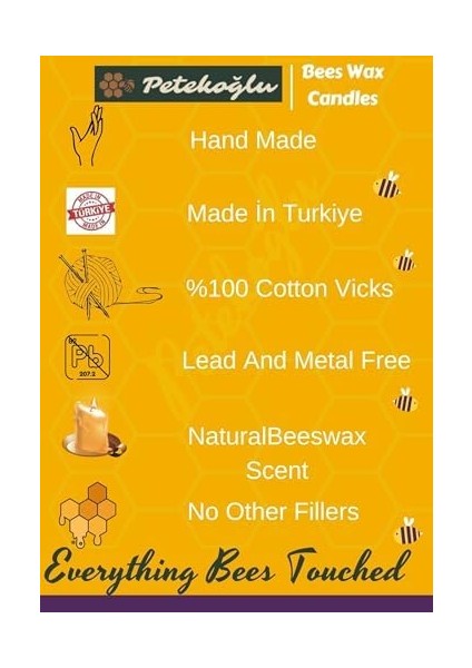 (12 Adet) Tealight Doğal Petek Balmumu Mum Standart Boy Beeswax Candle