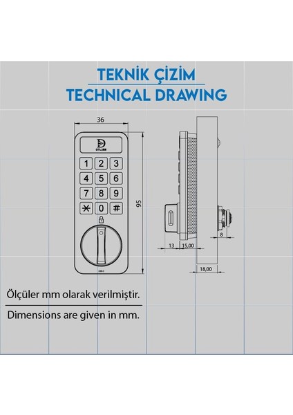 Elektronik Dolap Kilidi - Dijital Şifreli Tuş Takımı, Type-C Şarjlı, Anahtarsız Akıllı Güvenlik, Ofis, Ev ve Çekmeceler Için