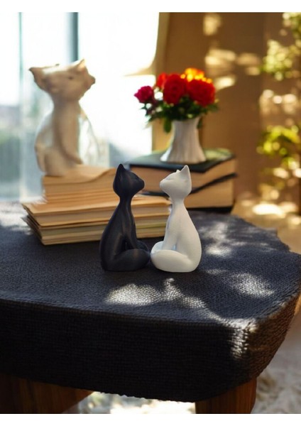 Minimalist Dekoratif Kedi Heykeli –siyah & Beyaz Estetik Figür Dekoratif Kedi 2 Adet 15 cm Forecaste fiyatları