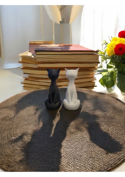 Minimalist Dekoratif Kedi Heykeli –siyah & Beyaz Estetik Figür Dekoratif Kedi 2 Adet 15 cm Forecaste modelleri