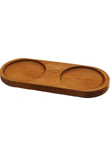2 Bölmeli - Oval Koyu Renk=kahverengi Ahşap Yağdanlık Altlık 27X12.5CM