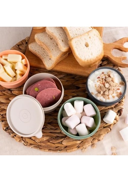 4'lü Yuvarlak Mini Saklama Kabı Küçük Sızdırmaz Kapaklı Çok Renkli Pratik Amaçlı Kap Erzak Çerez Piknik Gıda (280, Yuvarlak, 4, Set 1)