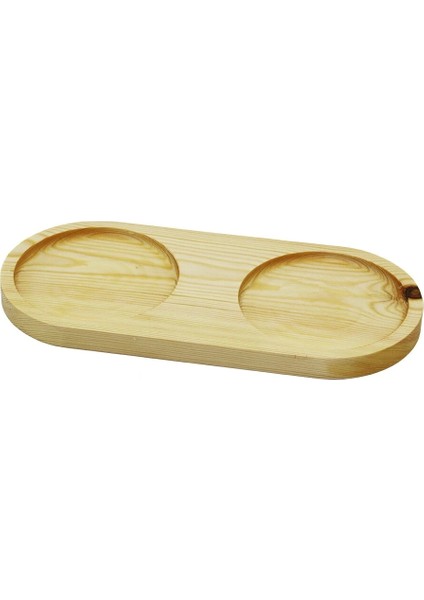 2 Bölmeli - Oval Açık Renk=sade Ahşap Yağdanlık Altlık 27X12.5CM