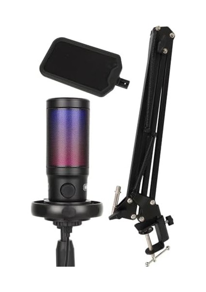 V6 Rgb Set USB Oyuncu ve Yayıncı Mikrofonu Condenser Stüdyo (Kayıt Gaming Tiktok Twitch Canlı Yayın Discord Youtube)