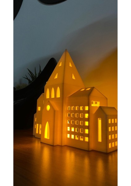 Dekoratif Ev Tealight Mumluk Modern Kış Evi Konsol Süsü Dekoratif Obje Camları Açık Geniş Ev modelleri