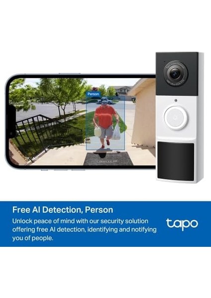 Tapo D210, 2k 3mp, Pille Çalışır, Iki Yönlü Konuşma, IP64, Bulut/yerel Depolama, Alexa ve Google Home ile Çalışır, Kolay Kurulum, Tapo Akıllı Görüntülü Renkli Gece Görüş Destekli Kapı Zili