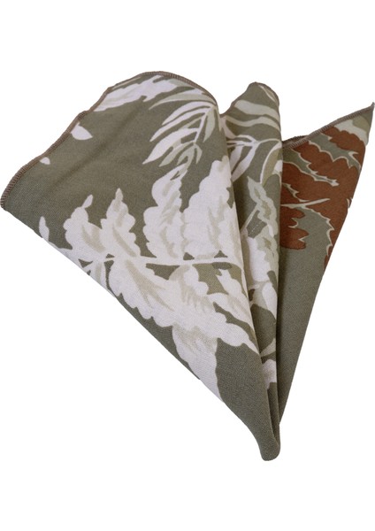 Haki Askeri Yeşil Hawaii Desenli Keten Yaka Cep Mendili