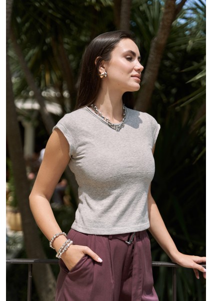 Kensal Dar Kesim Gri T-Shirt