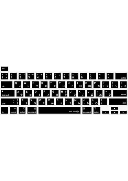 Rusça Klavye Koruyucu Macbook Pro M1-M2 13 Inç 2019/2022 (Touchbarlı) A2251 A2289 A2338 A2141 Us Enter ile Uyumlu Siyah