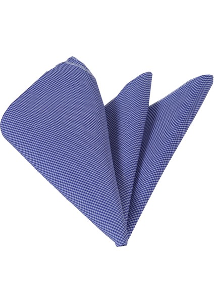 Mavi Beyaz Kaz Ayağı Ekose Desenli Pamuk Cep Yaka Mendili