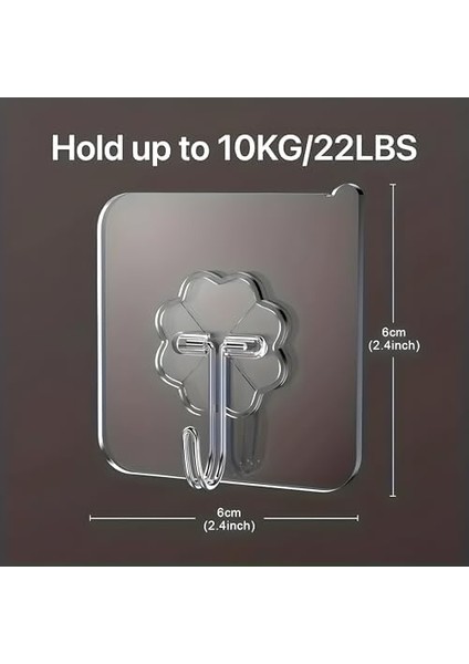 Wall Hooks, Clear Transparent, Heavy Duty, Set Of 3