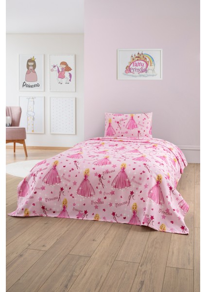 Gofret Detaylı Prenses Baskılı Çocuk-Genç Odası Tek Kişilik Pike 160X230 cm (1 Adet Yastık Kılıflı)