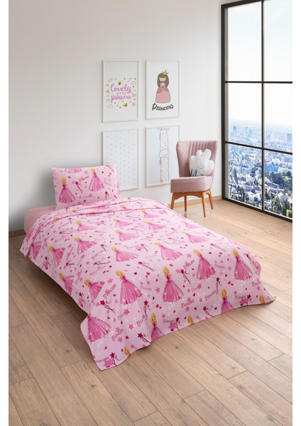 Gofret Detaylı Prenses Baskılı Çocuk-Genç Odası Tek Kişilik Pike 160X230 cm (1 Adet Yastık Kılıflı)