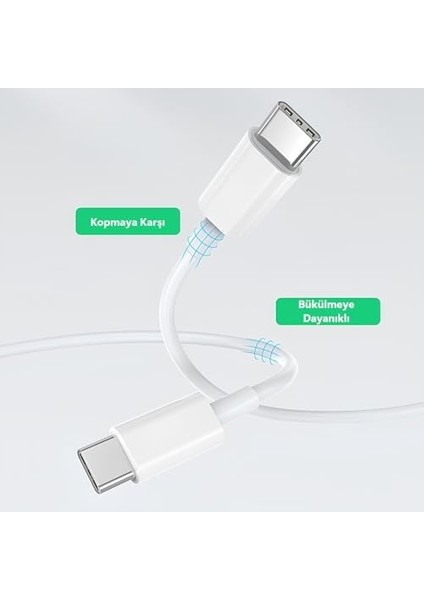 iPhone 15, 15 Plus, 15 Pro, 15 Pro Max Uyumlu Usb-C To Usb-C 20W Pd Hızlı Şarj ve Data Kablosu iPhone 15 Seri Galaxy S23/S22/S21 Seri, iPad Pro/ipad Air ile Uyumludur 100CM