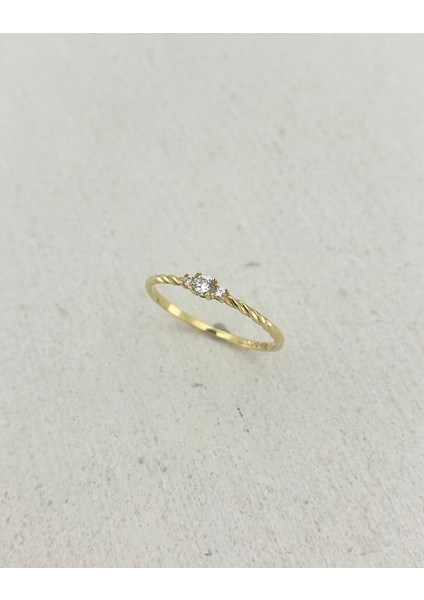 14 Ayar Altın Minimal Taşlı Burgu Yüzük