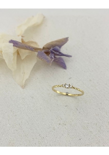 14 Ayar Altın Minimal Taşlı Burgu Yüzük fiyatları