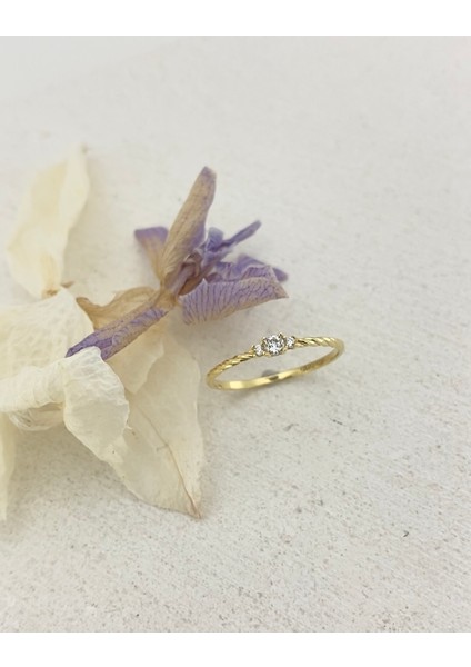 14 Ayar Altın Minimal Taşlı Burgu Yüzük fırsatları