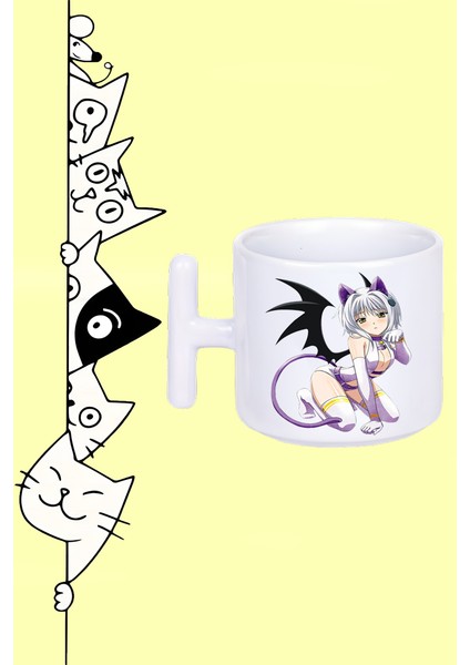Koneko Karakter Anime High School Dxd Tasarım Baskılı T Saplı Beyaz Kupa Bardak