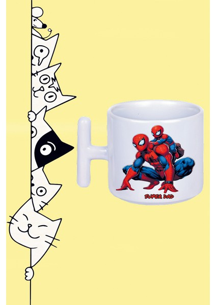 Super Dad Süper Baba Karakter Örümcek Adam Tasarım Baskılı Beyaz T Sap Kupa Bardak
