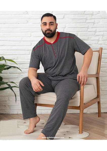 Kısa Kol Pamuk Süprem Erkek Büyük Beden Pijama Takımı