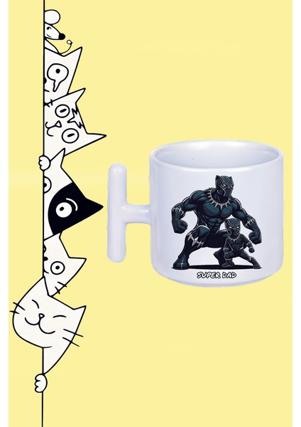 Super Dad Süper Baba Karakter Black Panther Tasarım Baskılı Beyaz T Sap Kupa Bardak