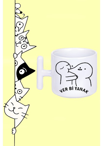 Ver Bi Yanak Moddo Tasarım Baskılı Beyaz T Sap Kupa Bardak