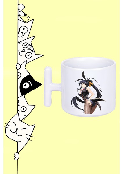 Akeno Himejima Karakter Anime High School Dxd Tasarım Baskılı T Sap Beyaz Kupa Bardak