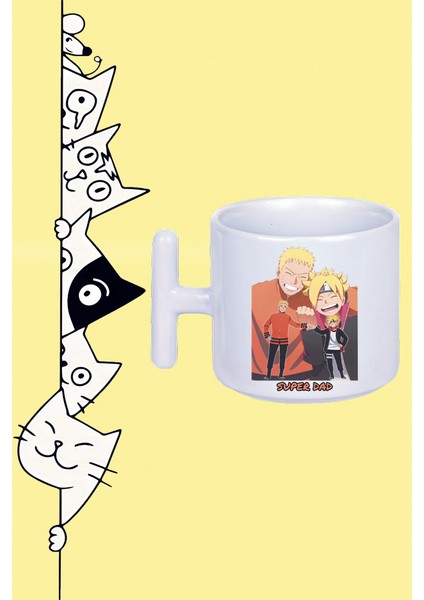 Super Dad Süper Baba Karakter Anime Naruto Boruto Tasarım Baskılı Beyaz T Sap Kupa Bardak