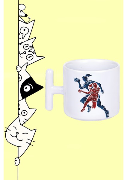 Hentbol Spor Hentbolcu Kız Tasarım Baskılı Beyaz T Sap Kupa Bardak