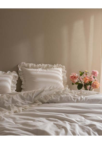 Obernai King Size %100 Pamuk Fırfırlı Düz Yıkamalı Nevresim Takımı - Beyaz fiyatları