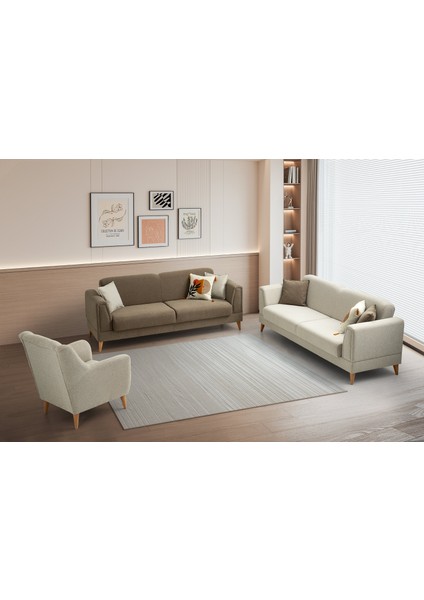 Gürün Ahşap Ayaklı Kahverengi 3 Lü Kanepe