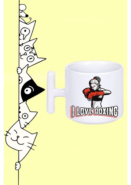 I Love Boxıng Boks Sever Kız Boksör Kız Tasarım Baskılı Beyaz T Sap Kupa Bardak
