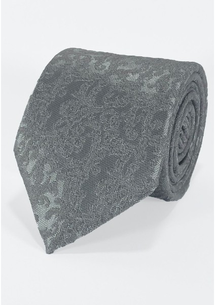 Gümüş Gri Şal Desenli Premium Mikrofiber Kravat - 7 cm Modern Kesim