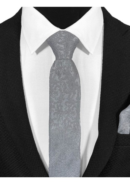 Gümüş Gri Şal Desenli Premium Mikrofiber Kravat - 7 cm Modern Kesim fiyatları