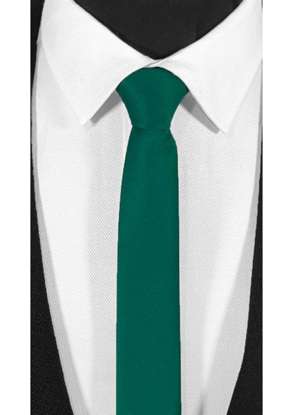 Ekstra Ince Çam Yeşili Renk Düz Slim Fit 4 cm Genişliğinde Kravat Mendil Seti Slim Fit Dar fırsatları