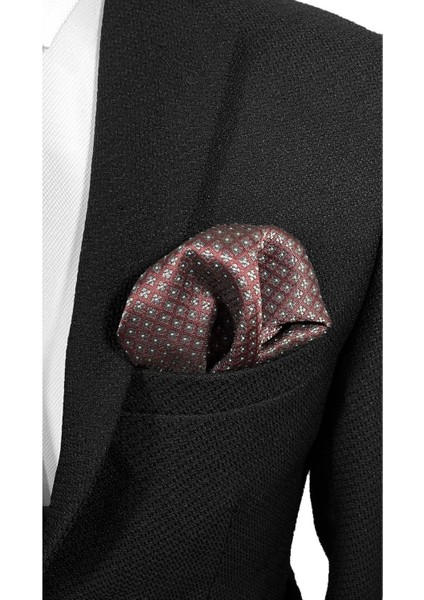Bordo Zemin Üzeri Füme Pötikareli Mikrofiber Kravat ve Mendil Takımı - 7 cm Modern Kesim