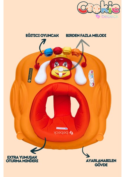 Cookie Ayarlanabilen Müzikli Yumuşak Pedli Lüks Yürüteç